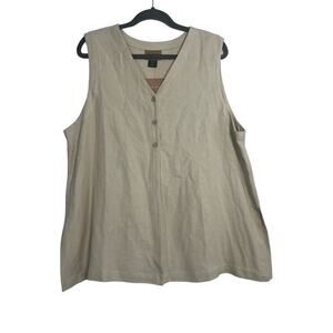 NWT Eileen Fisher Tan Silk Viscose Button Front Sleeveless Vest Sz M/L